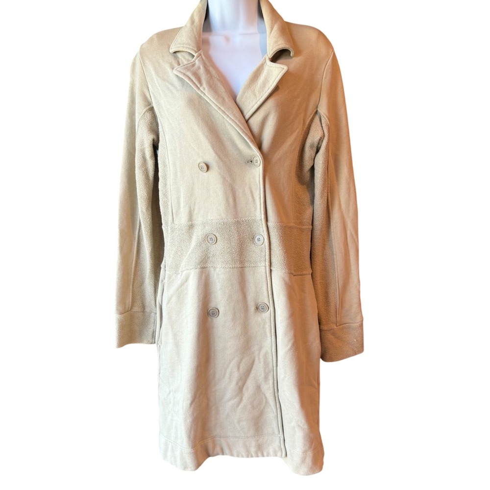 James Perse Double Breasted Cotton‎ Coat Beige Long Jacket Women's Sz Medium (2)